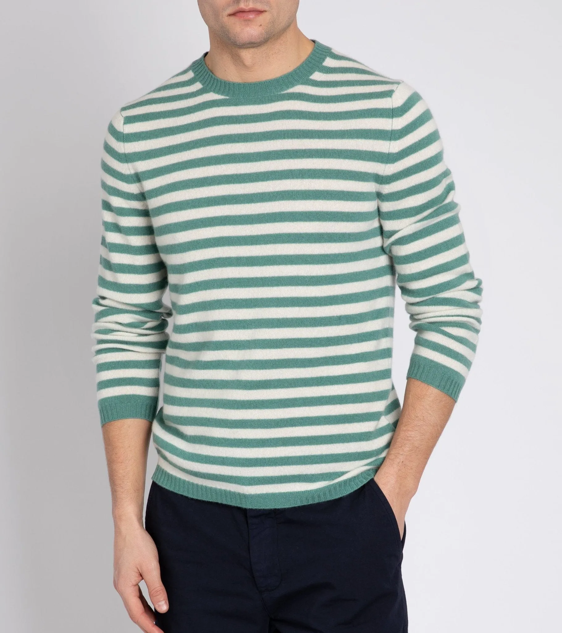 Fedeli Light Striped Cashmere Sweater: Green