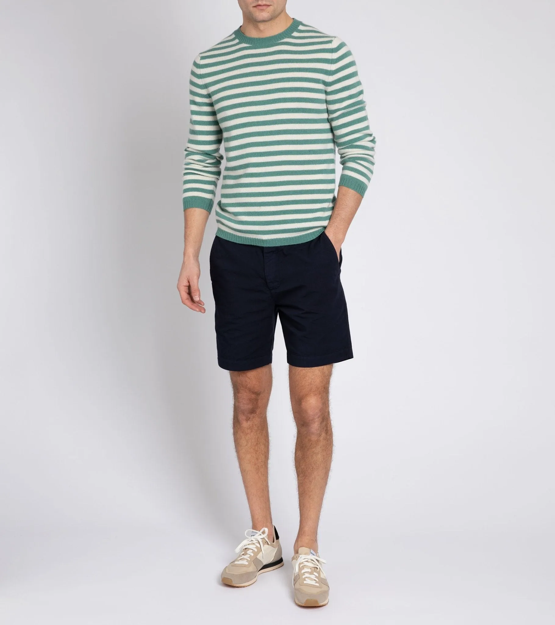 Fedeli Light Striped Cashmere Sweater: Green