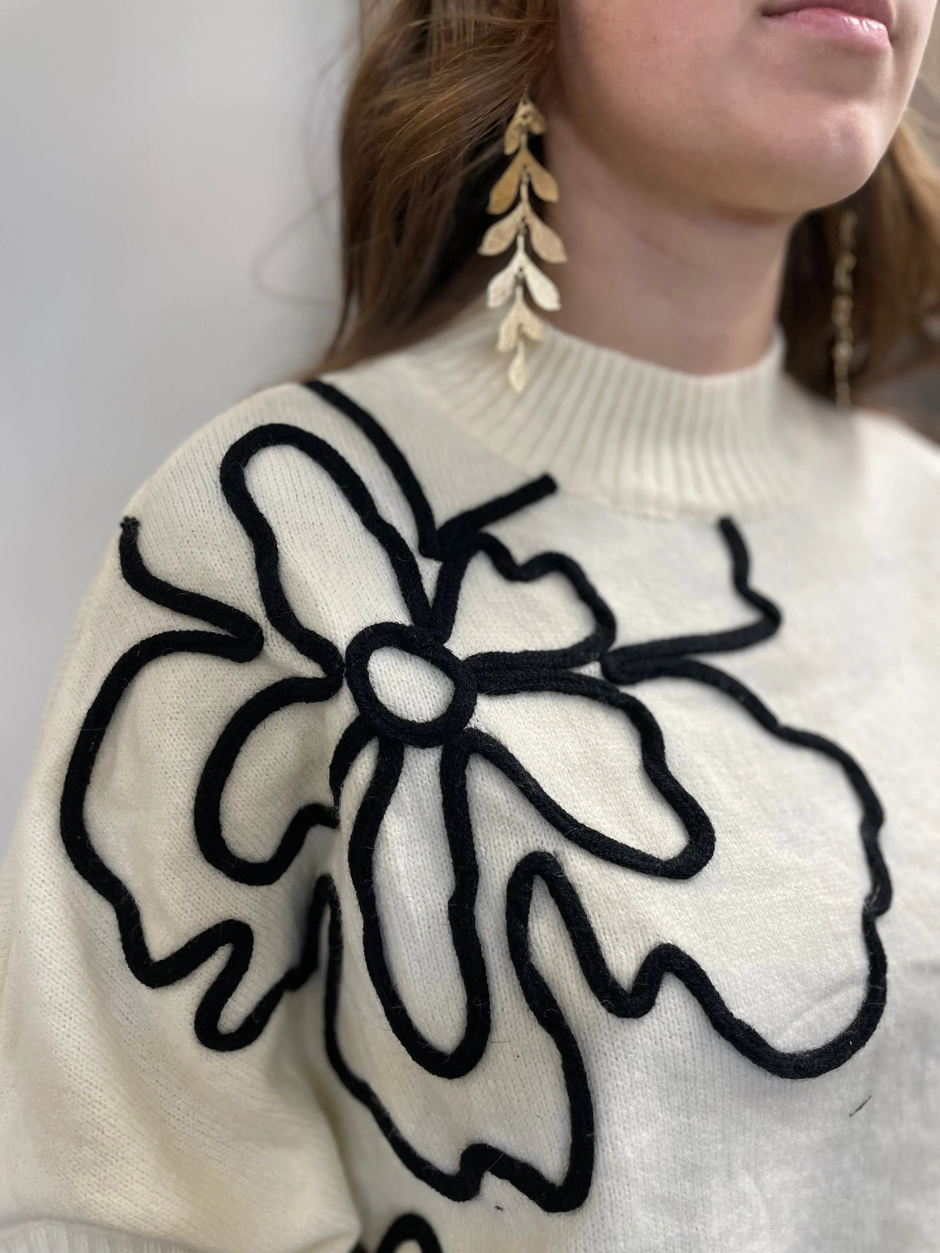 Flower Sweater | Half Sleeve | Ivory