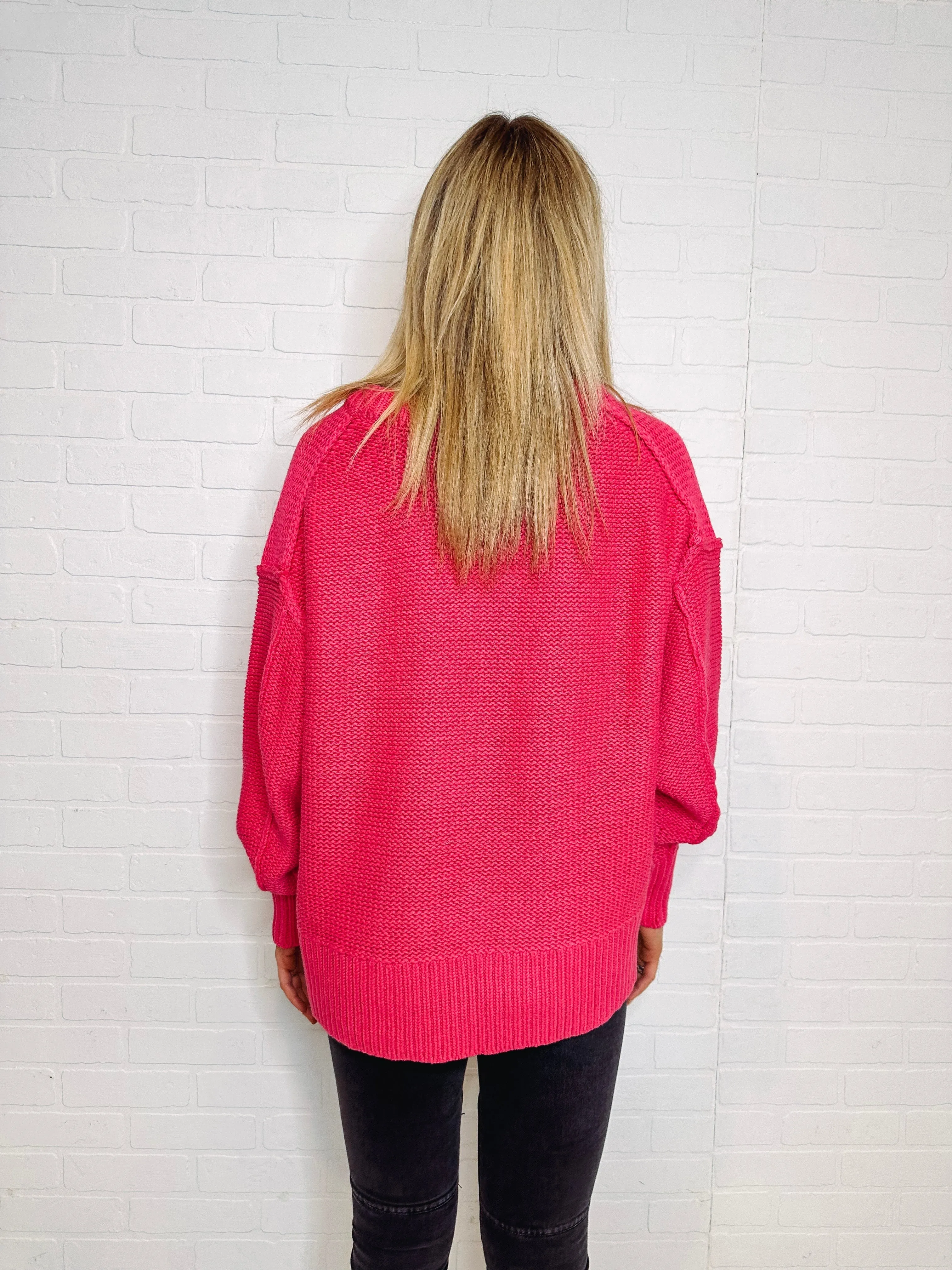 Free People Alli V-Neck Sweater-- Strawberry Spritz