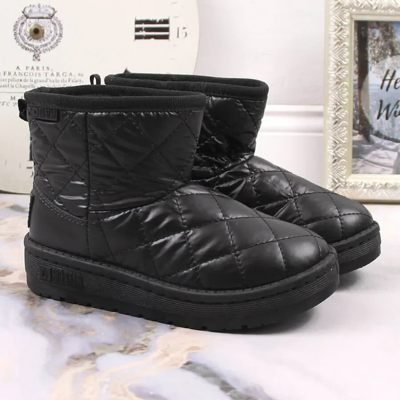 Girls' black quilted, quilted, black snow boots Big Star KK374242