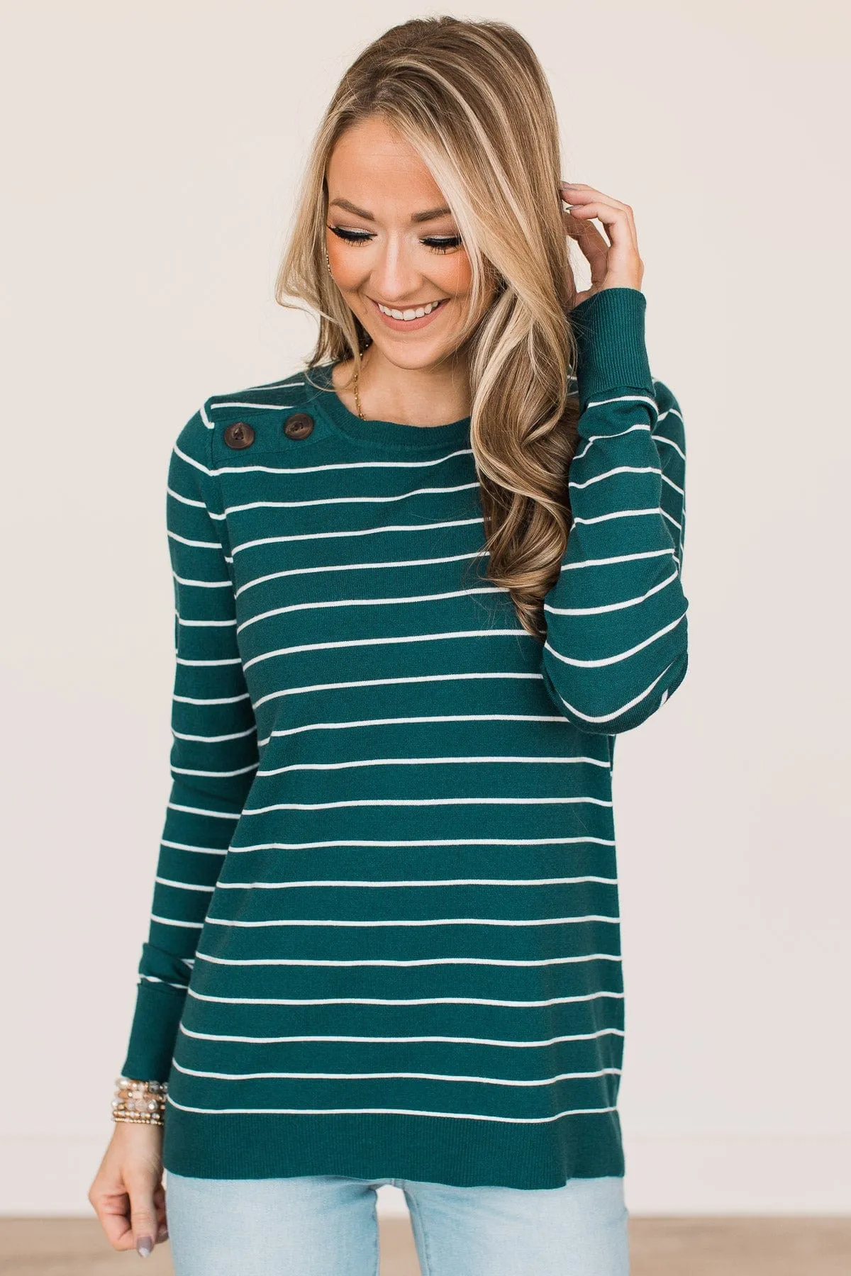 Grateful For You Striped Sweater- Dark Teal