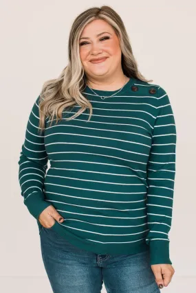 Grateful For You Striped Sweater- Dark Teal