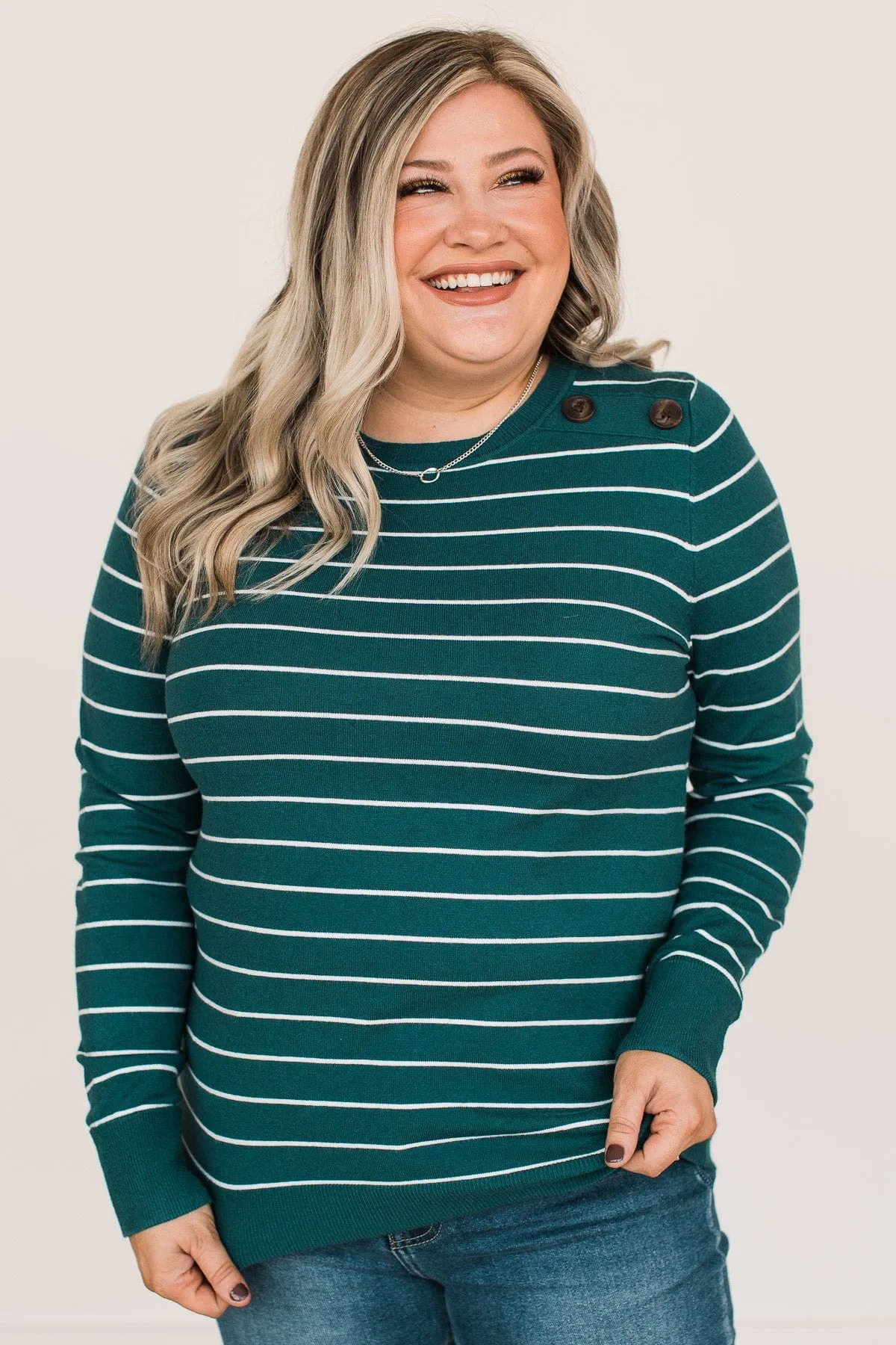 Grateful For You Striped Sweater- Dark Teal