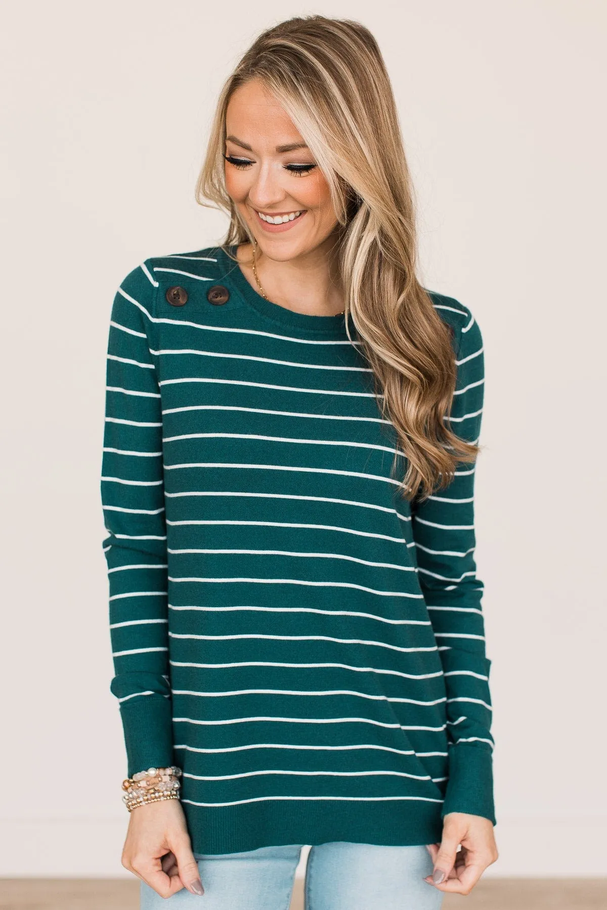 Grateful For You Striped Sweater- Dark Teal