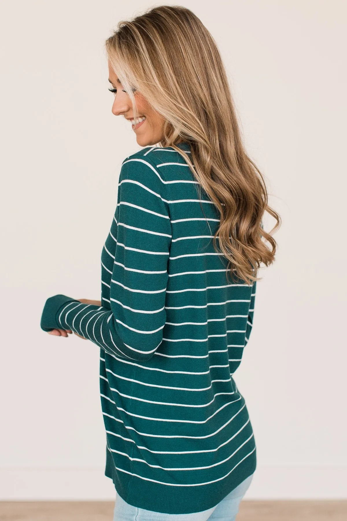 Grateful For You Striped Sweater- Dark Teal