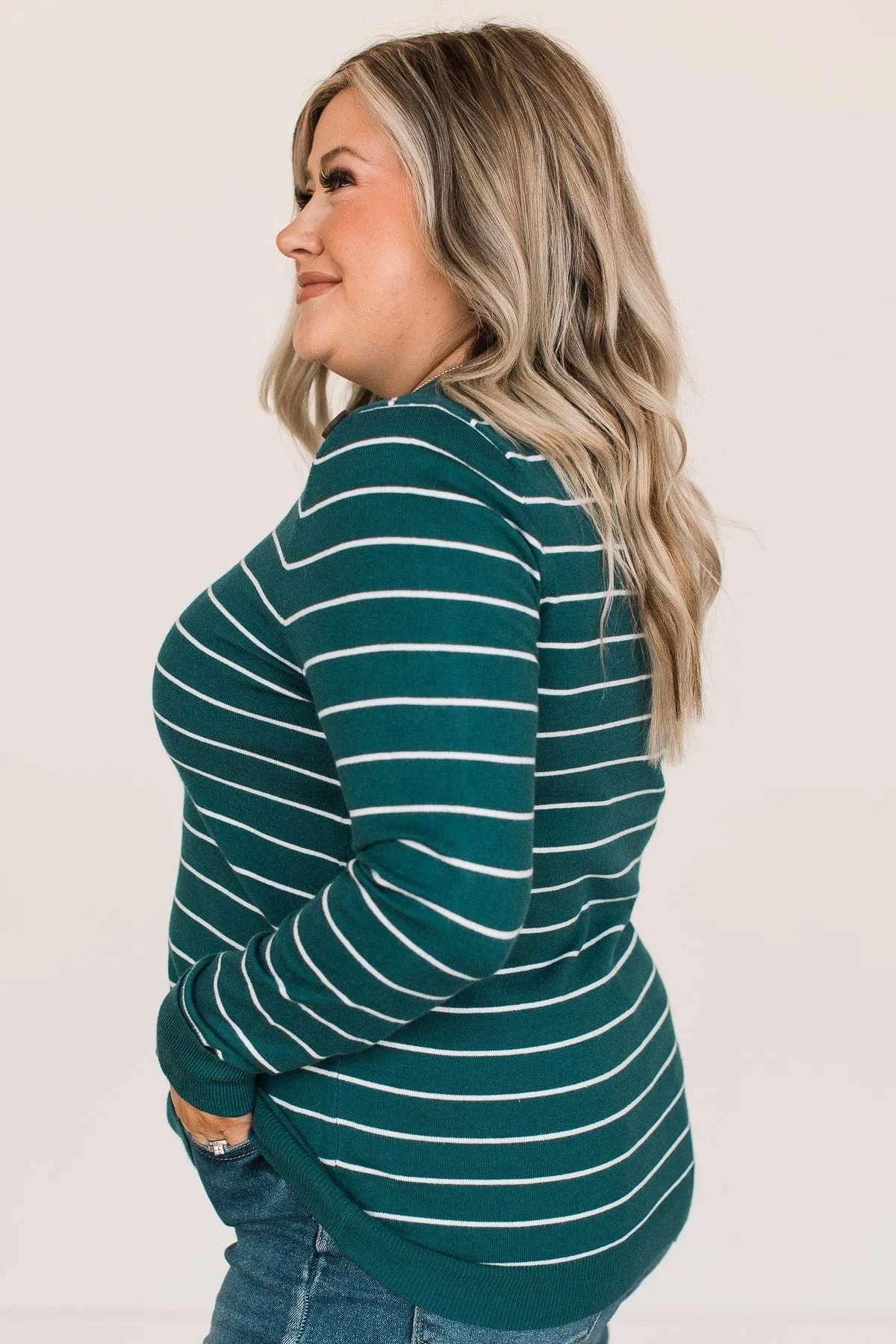 Grateful For You Striped Sweater- Dark Teal