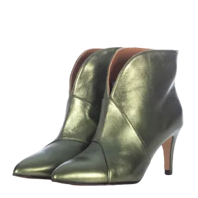 GREEN METALLIC LEATHER ANKLE BOOTS