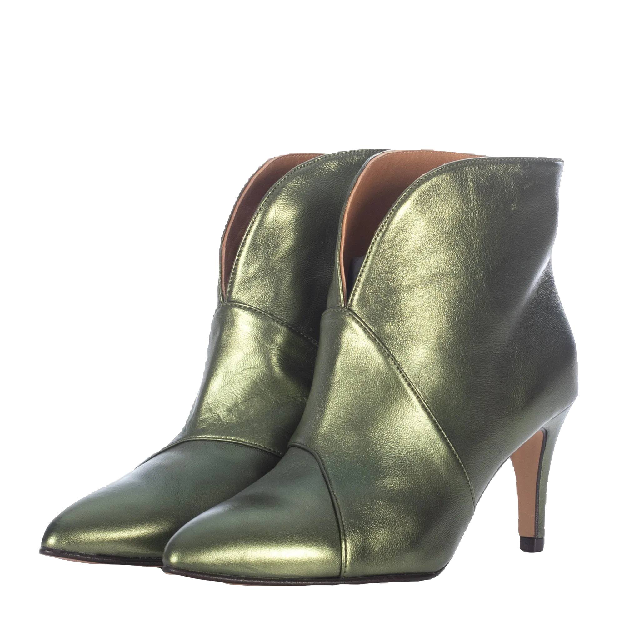 GREEN METALLIC LEATHER ANKLE BOOTS