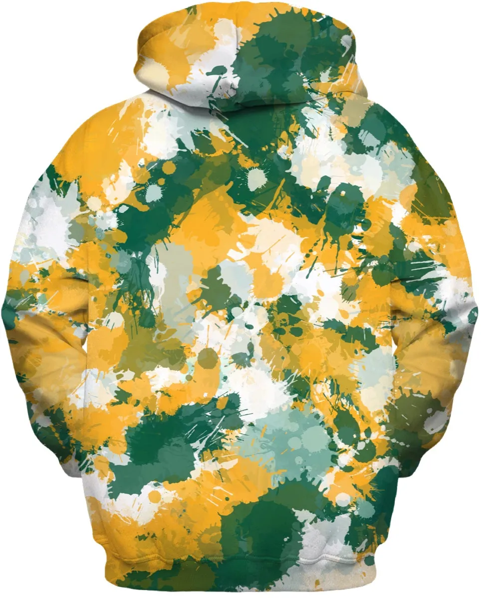 Green Yellow and White Paint Splatter Zip-Up Hoodie