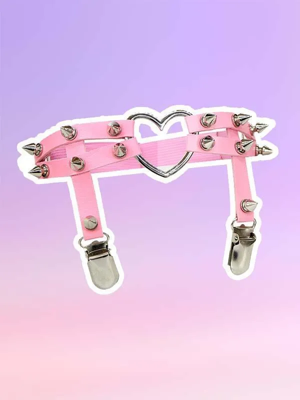 Heart Rivets PU Leg Garter Belt