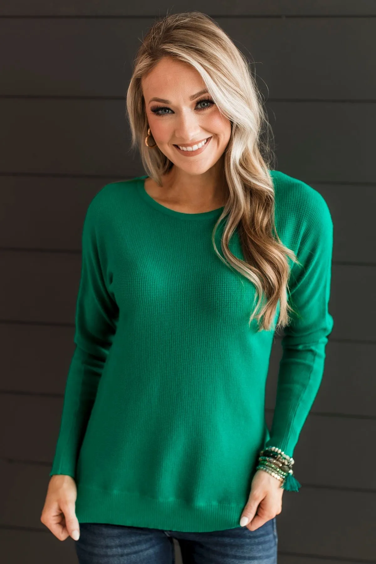 Hearts Beat Together Knit Sweater- Emerald