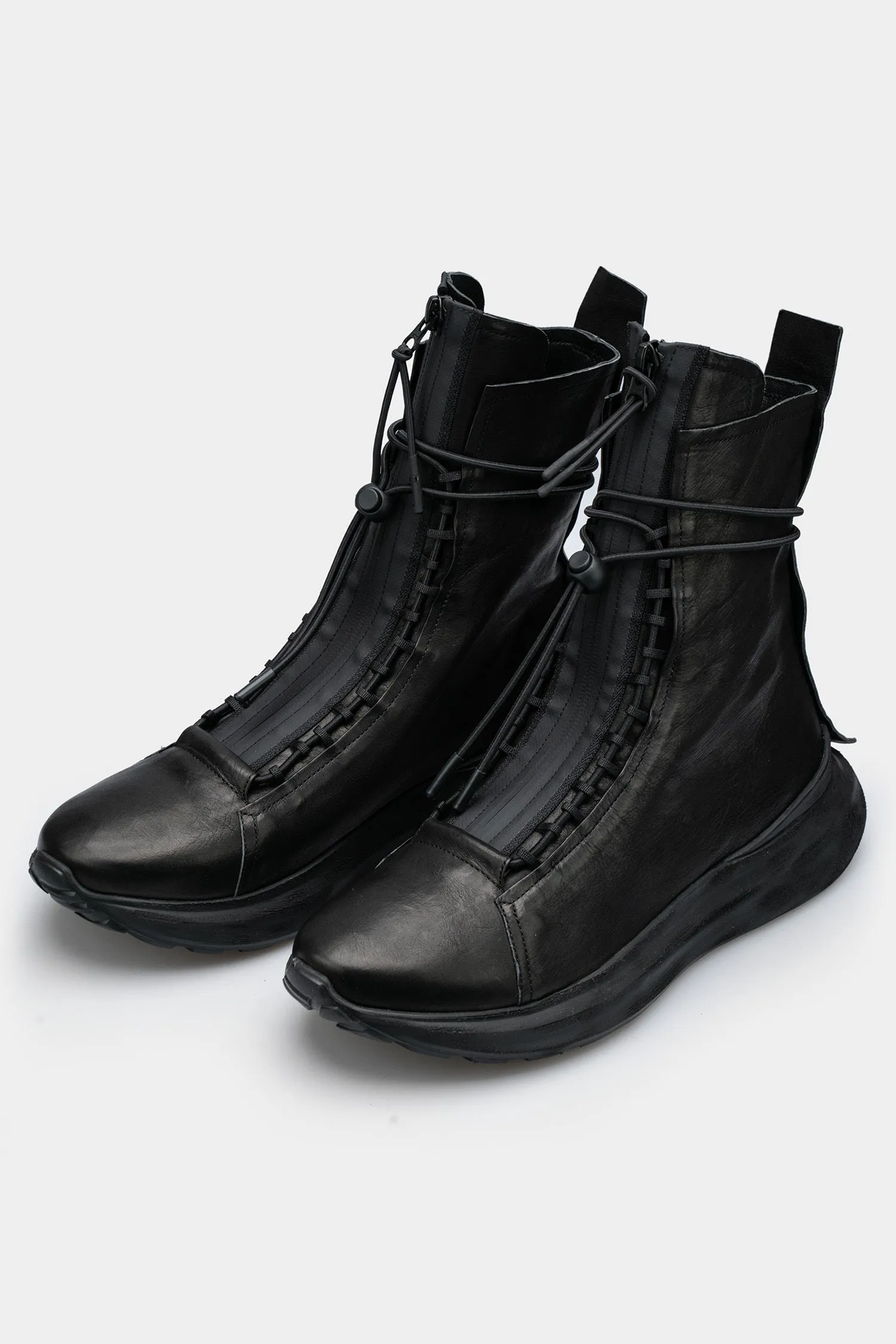 High top laced leather boots