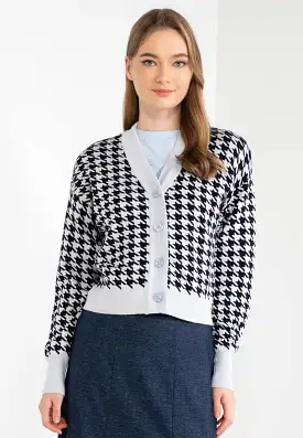 Houndstooth Buttoned Knit Cardigan