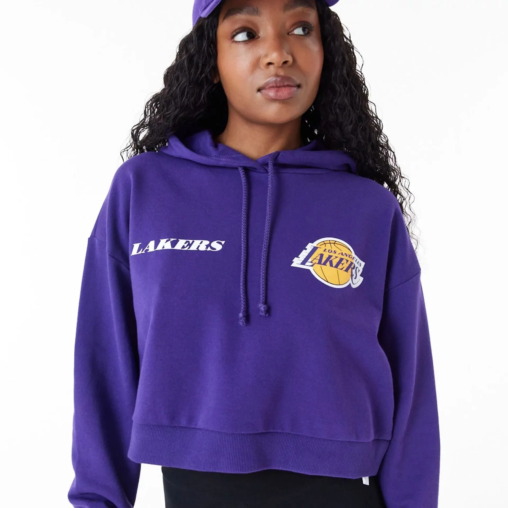 LA Lakers Womens NBA Team Logo Purple Crop Pullover Hoodie