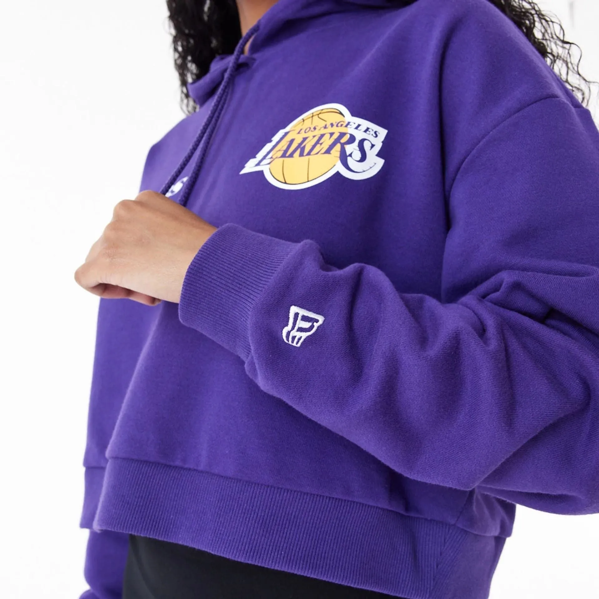 LA Lakers Womens NBA Team Logo Purple Crop Pullover Hoodie