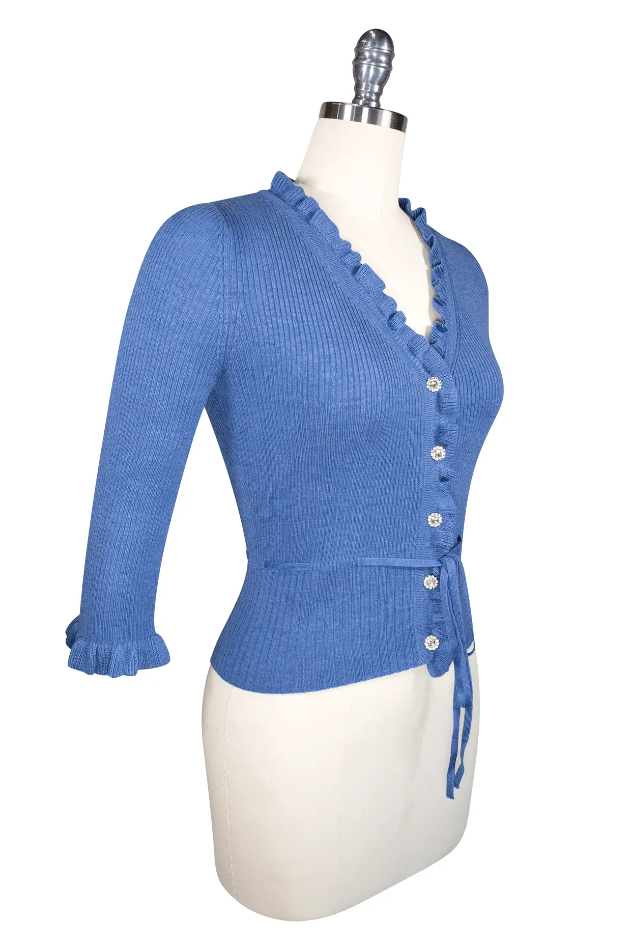 La Luna 3/4 Sleeve Knit Cardigan (Blue)