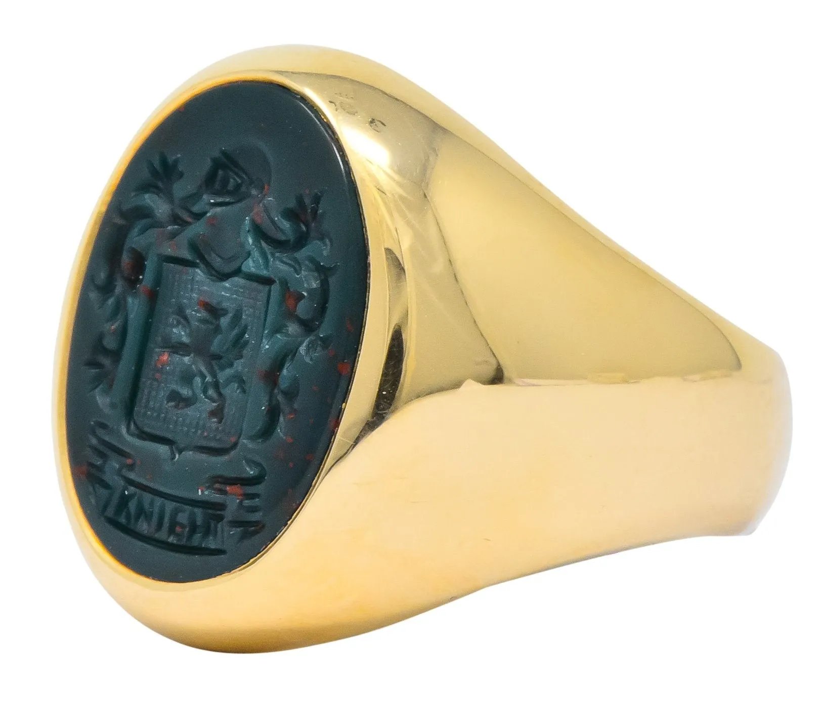 Larter & Sons Art Deco Intaglio Bloodstone 14 Karat Gold Unisex Signet Ring