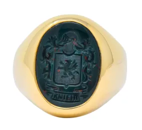 Larter & Sons Art Deco Intaglio Bloodstone 14 Karat Gold Unisex Signet Ring