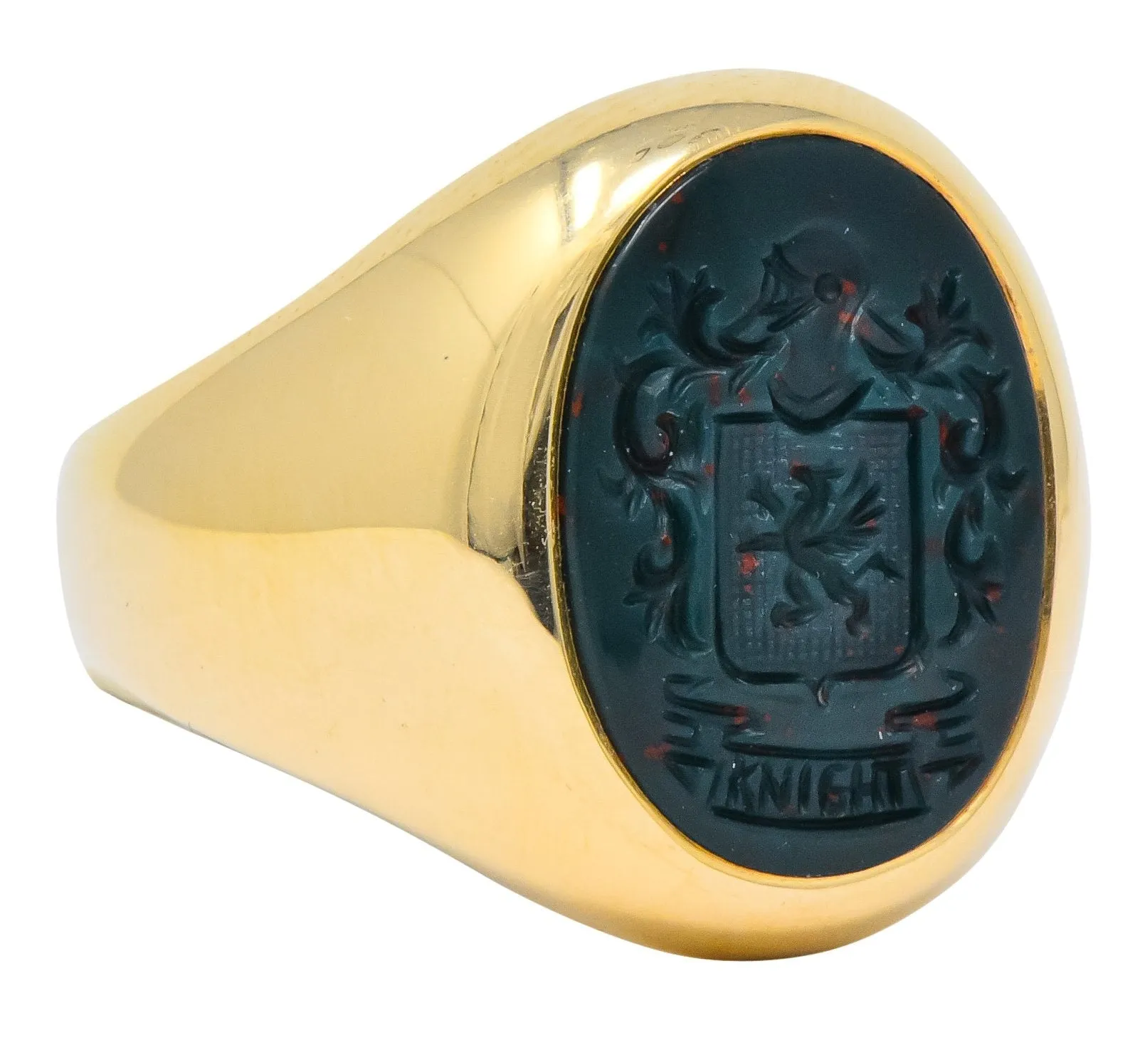 Larter & Sons Art Deco Intaglio Bloodstone 14 Karat Gold Unisex Signet Ring