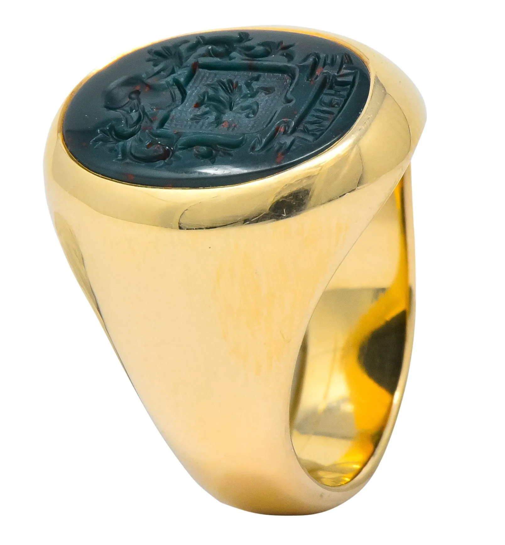 Larter & Sons Art Deco Intaglio Bloodstone 14 Karat Gold Unisex Signet Ring