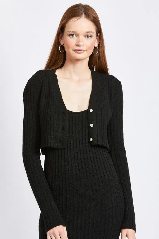 Long-sleeved Button Down Cropped Rib Cardigan