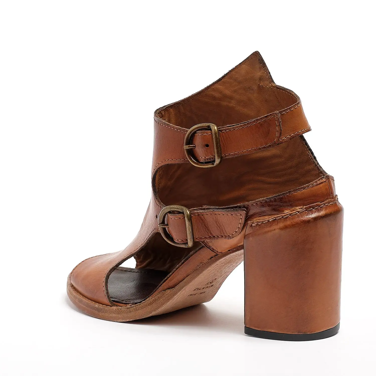 Lorna Buckles Open Shoes natural vacchetta leather cuoio