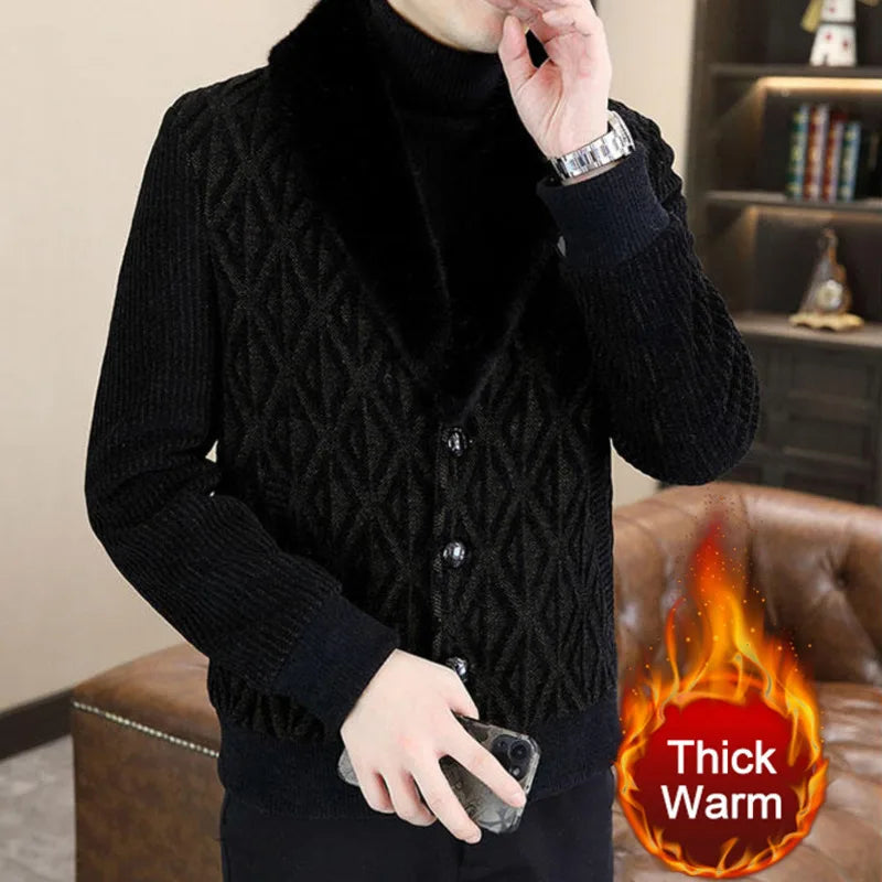 Men's Casual Style Fur Collar Printed Pattern Single Breasted Winter Coat