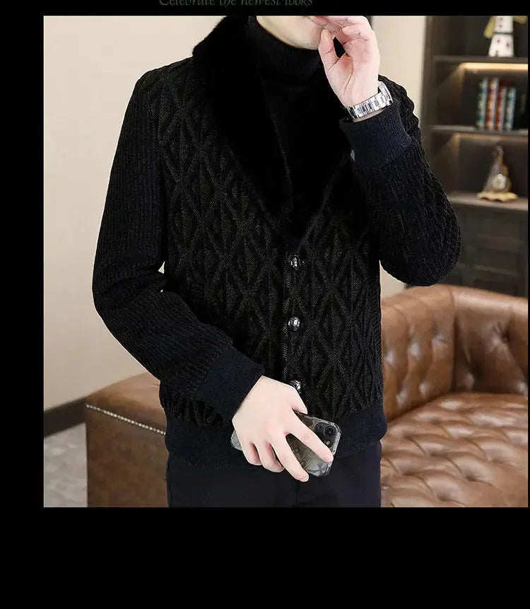 Men's Casual Style Fur Collar Printed Pattern Single Breasted Winter Coat