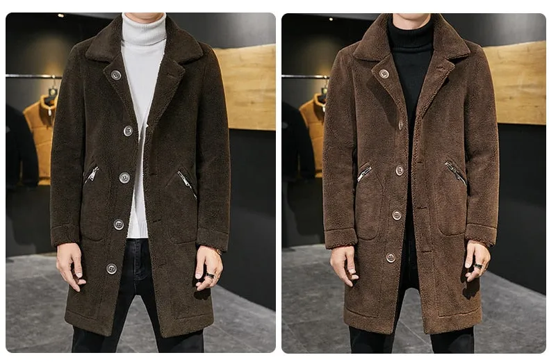 Men's England Style Winter Warm Thick Wool Reversible Long Trench Coat