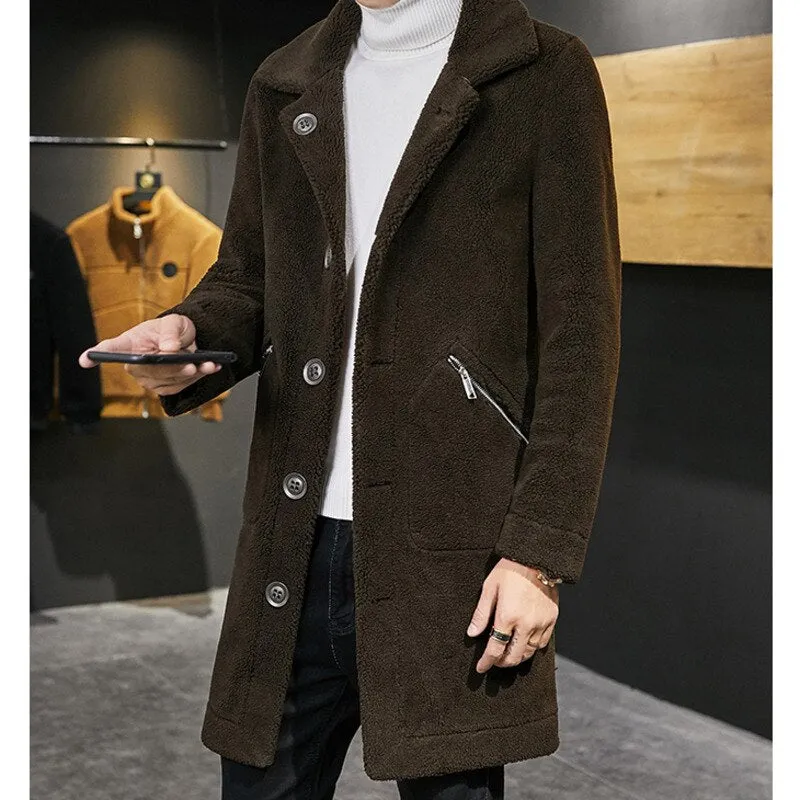 Men's England Style Winter Warm Thick Wool Reversible Long Trench Coat