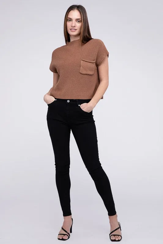 Mock Neck Short Sleeve Cropped Sweater