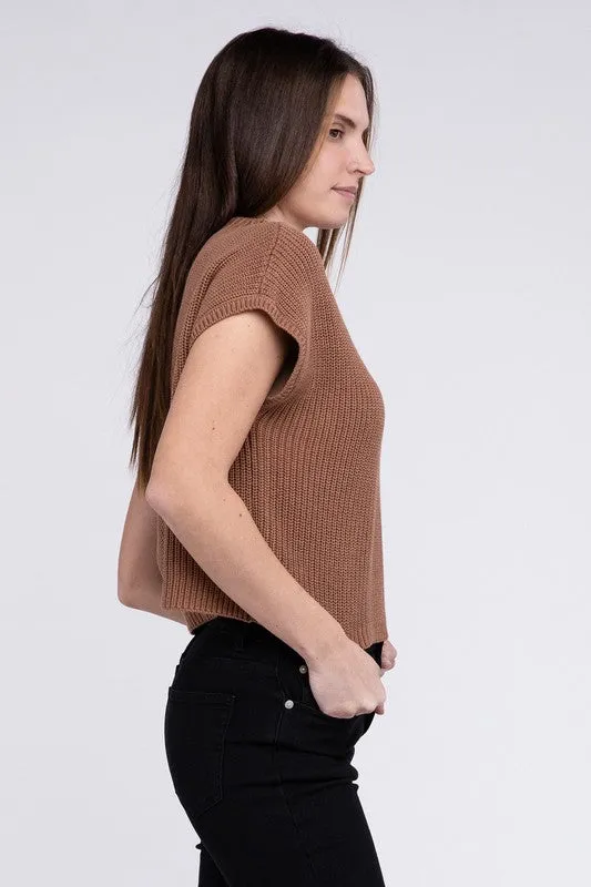 Mock Neck Short Sleeve Cropped Sweater