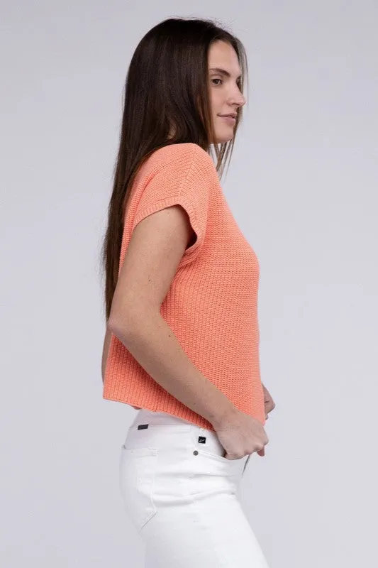 Mock Neck Short Sleeve Cropped Sweater