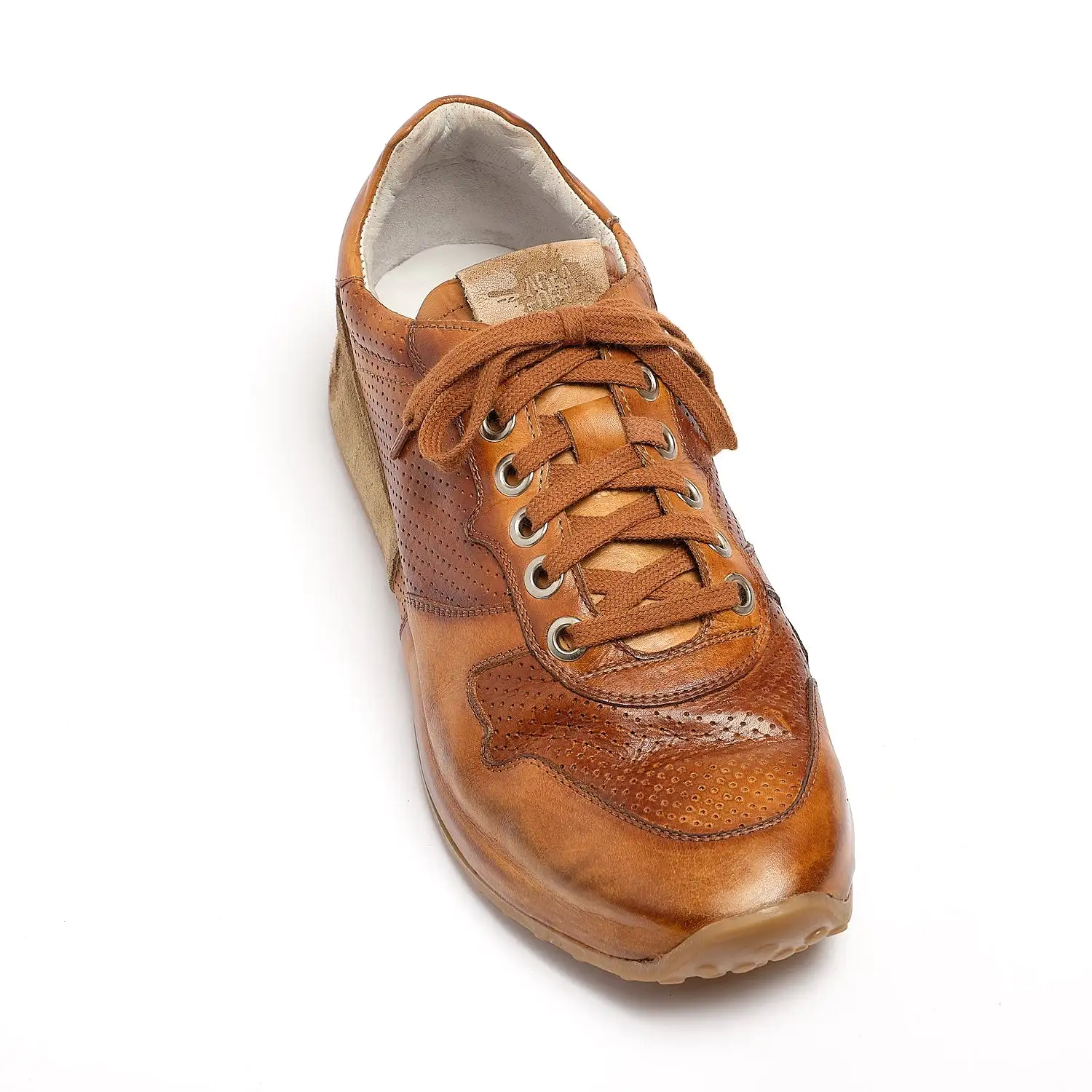 Mr.T Laced Shoes soft natural leather with suede insert cuoio