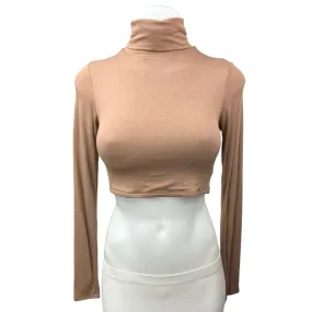 Naked Wardrobe Tan Turtleneck Long Sleeve Pullover Cropped Sweater Top Size M