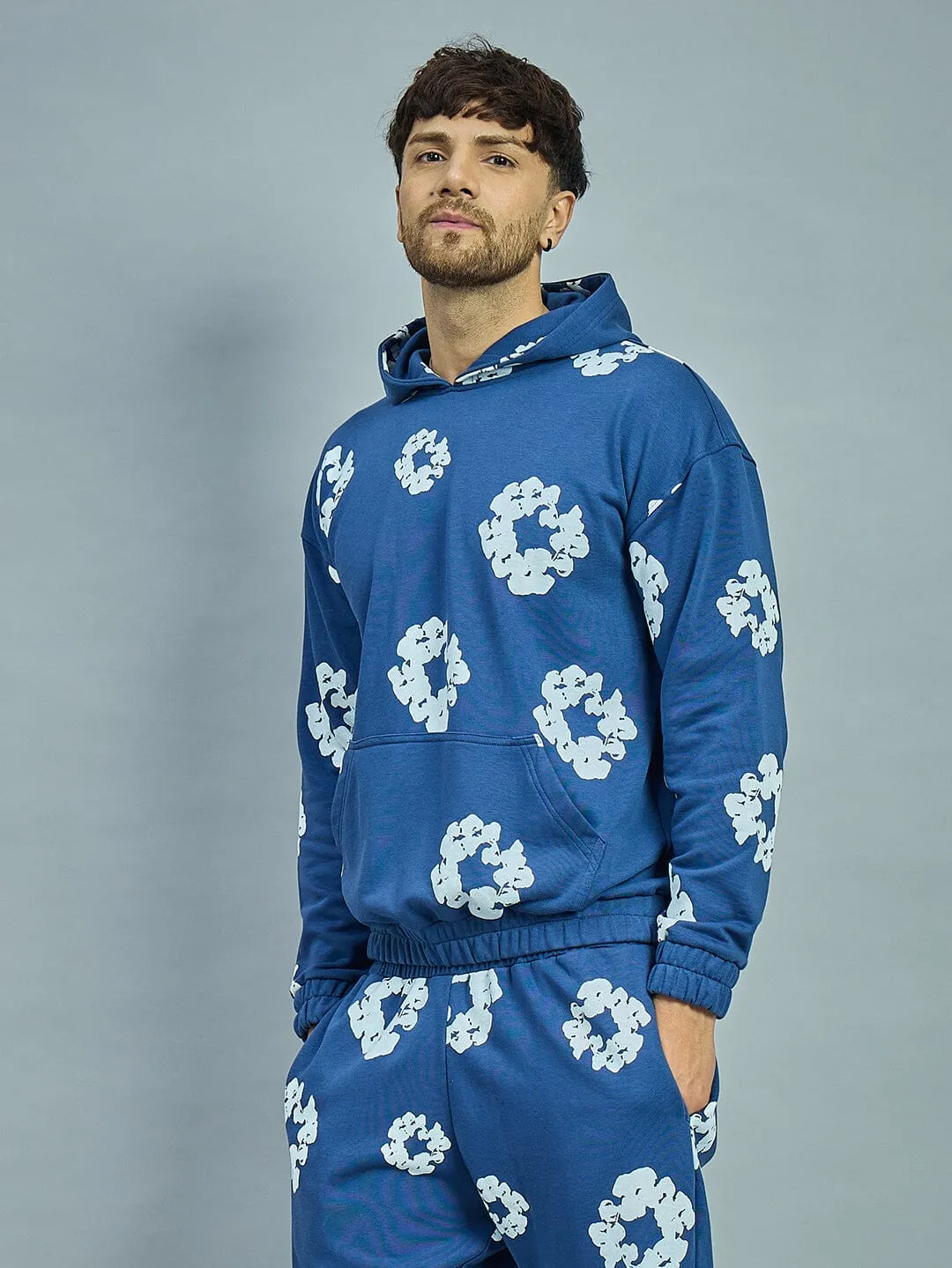 Navy Floral Oversized Hoodie