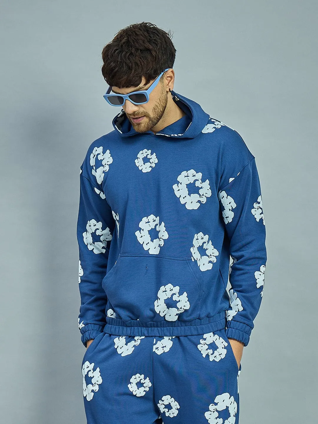 Navy Floral Oversized Hoodie