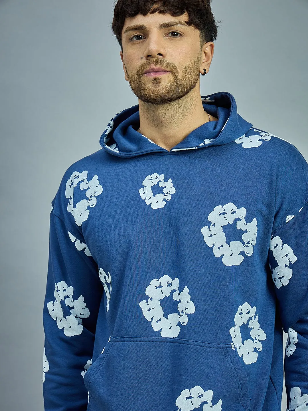 Navy Floral Oversized Hoodie