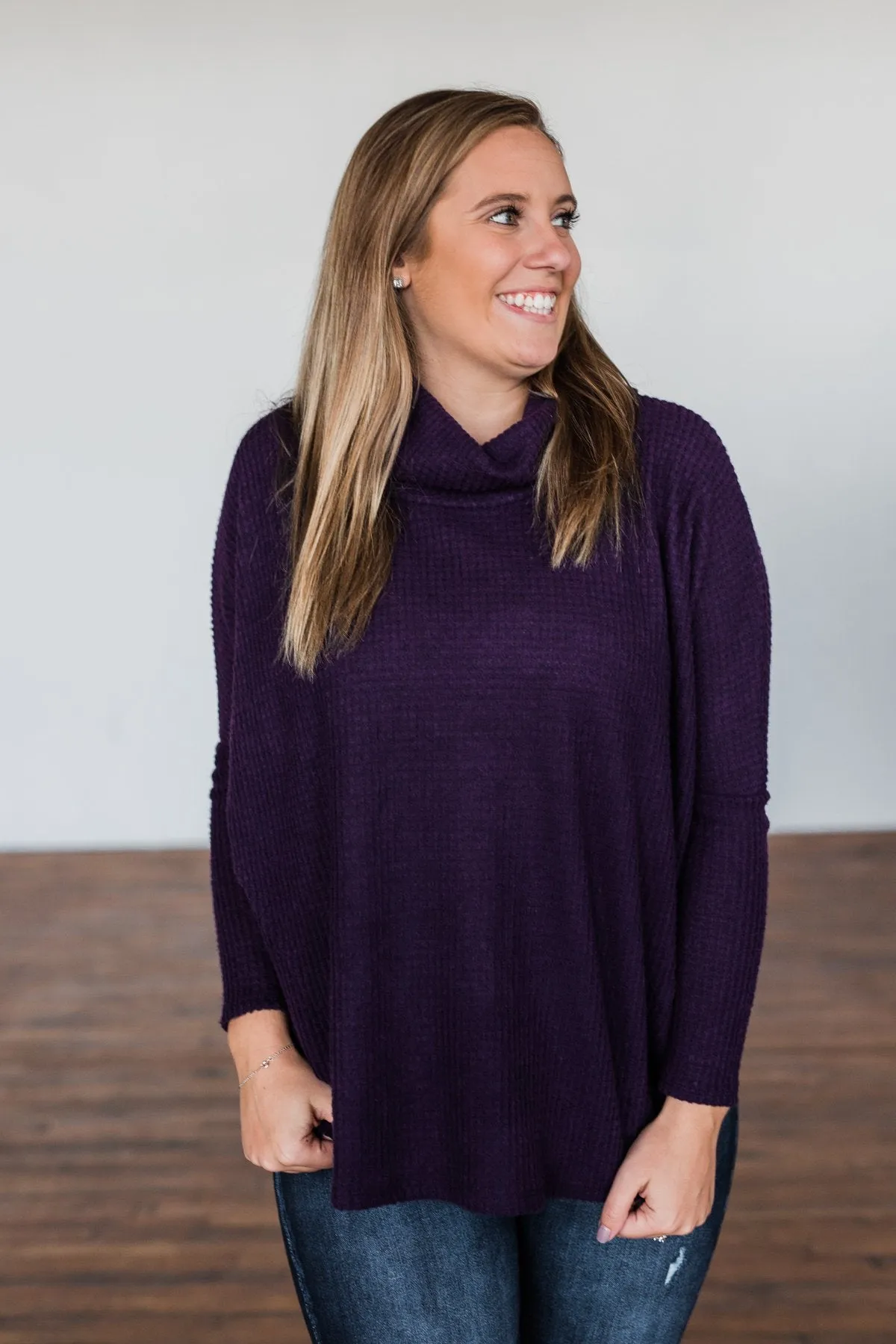 Never Let You Go Cowl Neck Sweater- Dark Eggplant