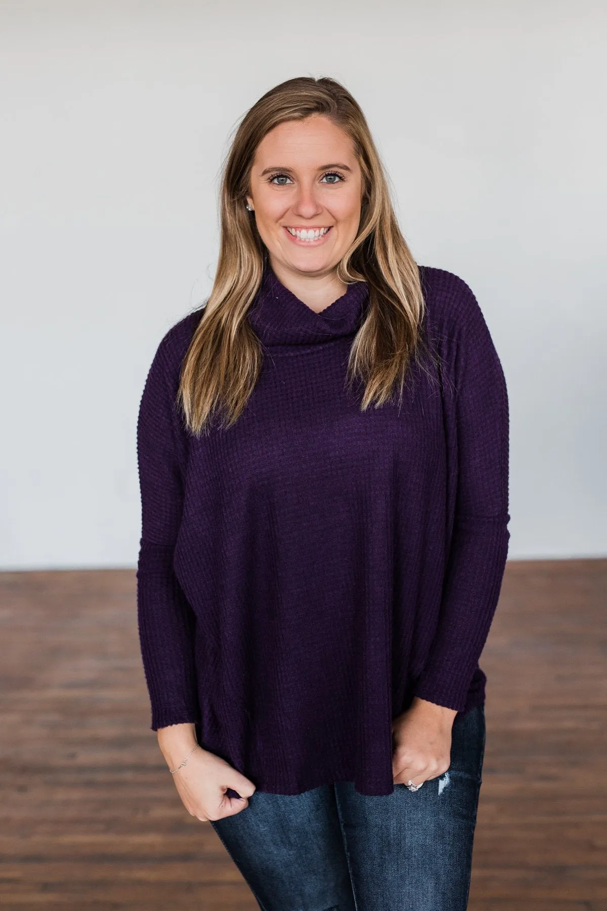 Never Let You Go Cowl Neck Sweater- Dark Eggplant