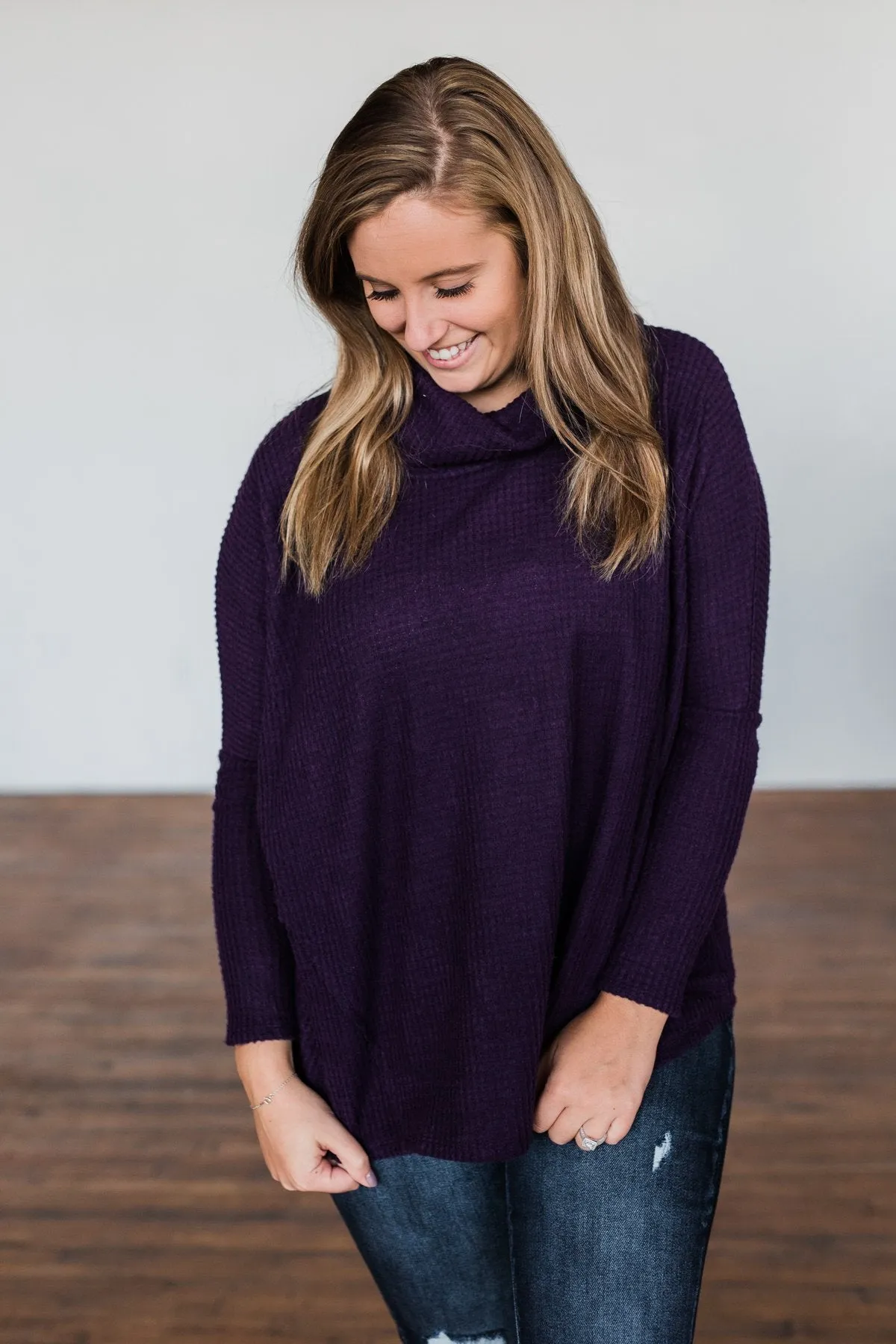 Never Let You Go Cowl Neck Sweater- Dark Eggplant