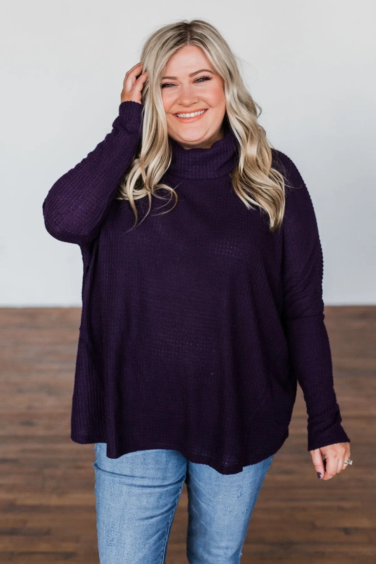 Never Let You Go Cowl Neck Sweater- Dark Eggplant