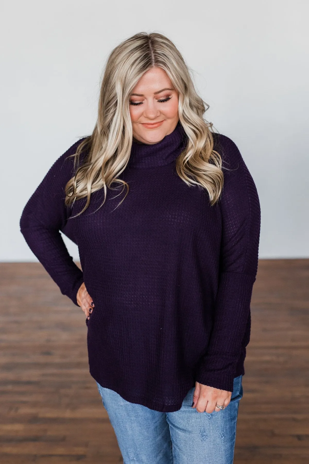 Never Let You Go Cowl Neck Sweater- Dark Eggplant