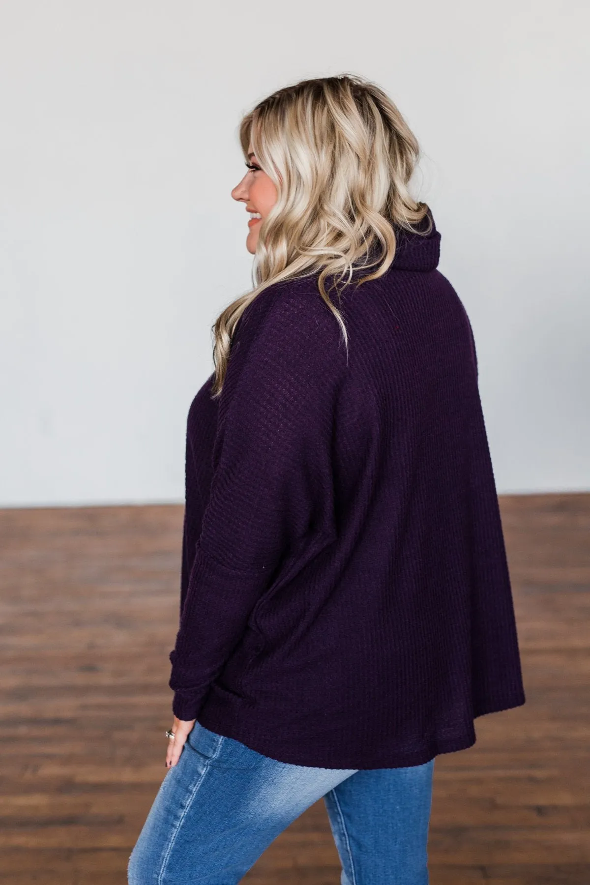 Never Let You Go Cowl Neck Sweater- Dark Eggplant