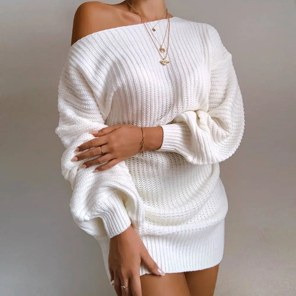 NEW The hottest ladies casual off-shoulder sweater dress