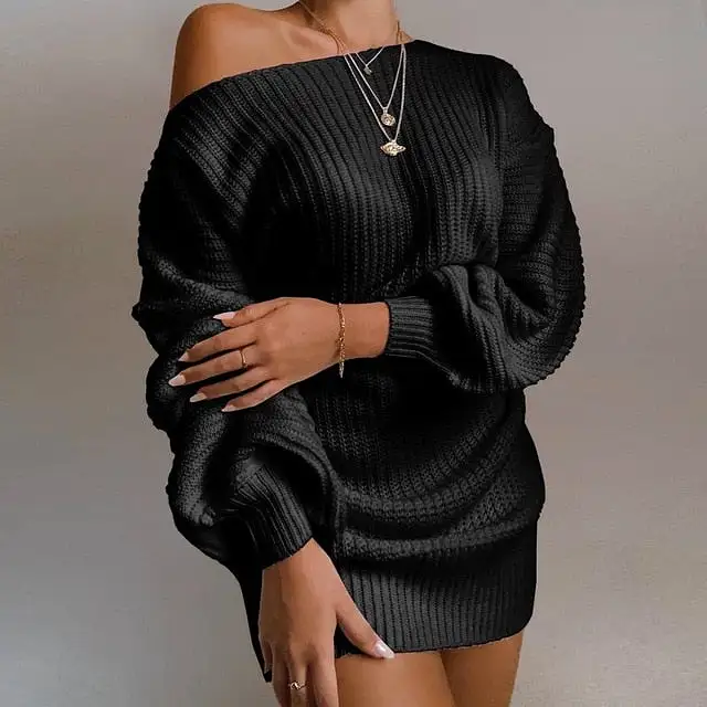 NEW The hottest ladies casual off-shoulder sweater dress