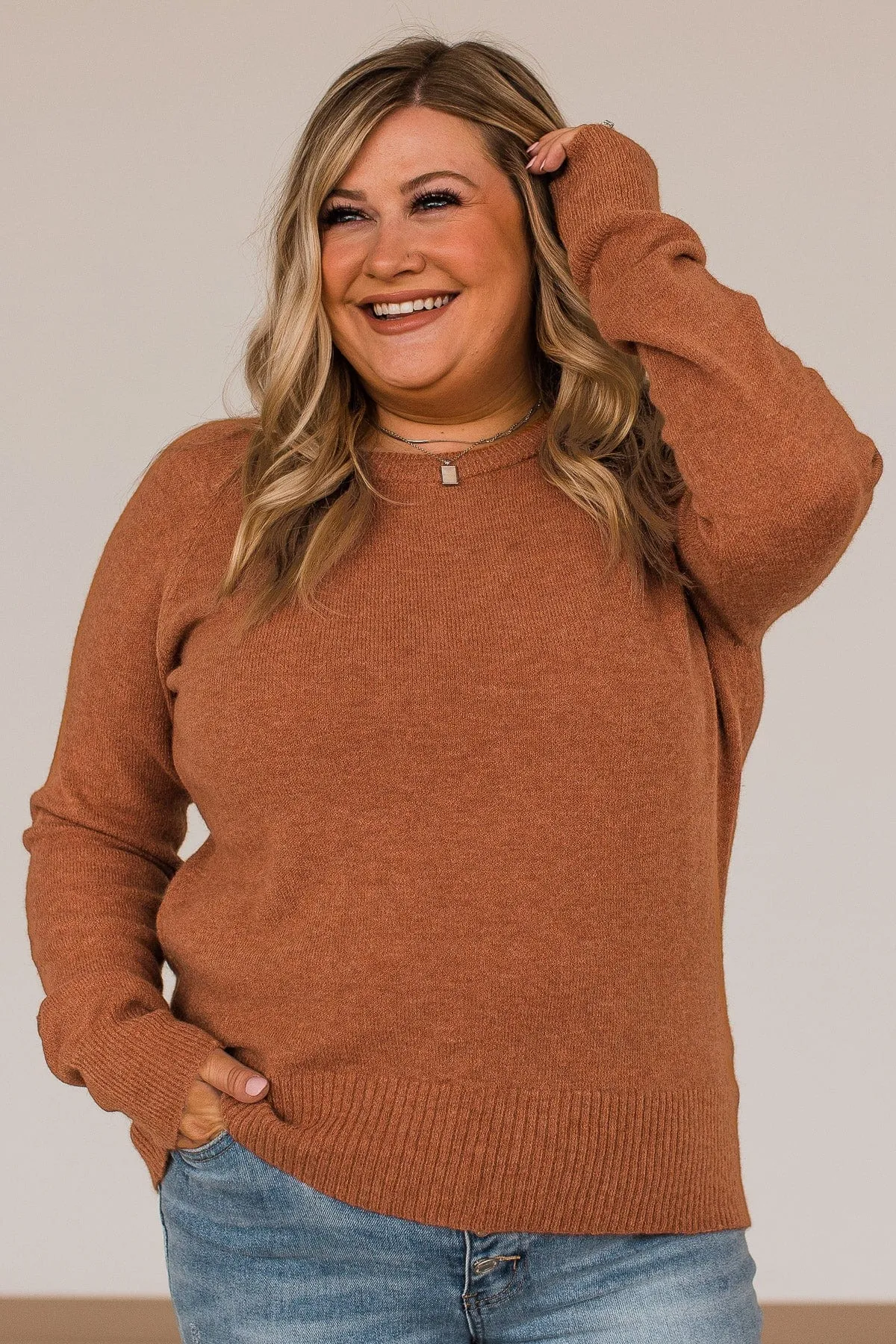 No Regrets Brushed Knit Sweater- Dark Camel