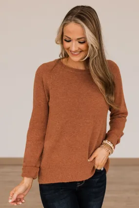 No Regrets Brushed Knit Sweater- Dark Camel