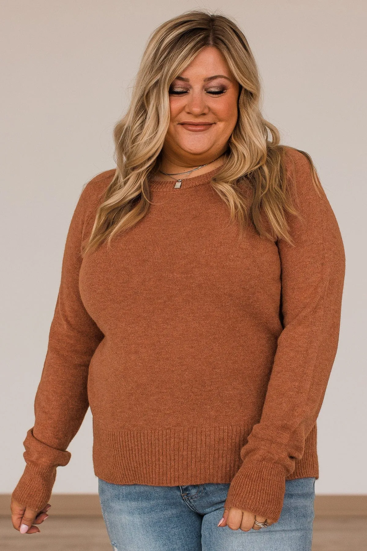 No Regrets Brushed Knit Sweater- Dark Camel